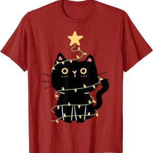 Funny Black Cat Christmas Lights Shirt