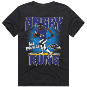 Gus Edwards Angry Runs Player Graphic T Shirt Baltimore Ravens