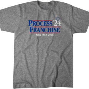 PROCESS FRANCHISE '24 HERE THEY COME SHIRT Joel Embiid, Tyrese Maxey, Philadelphia 76ers