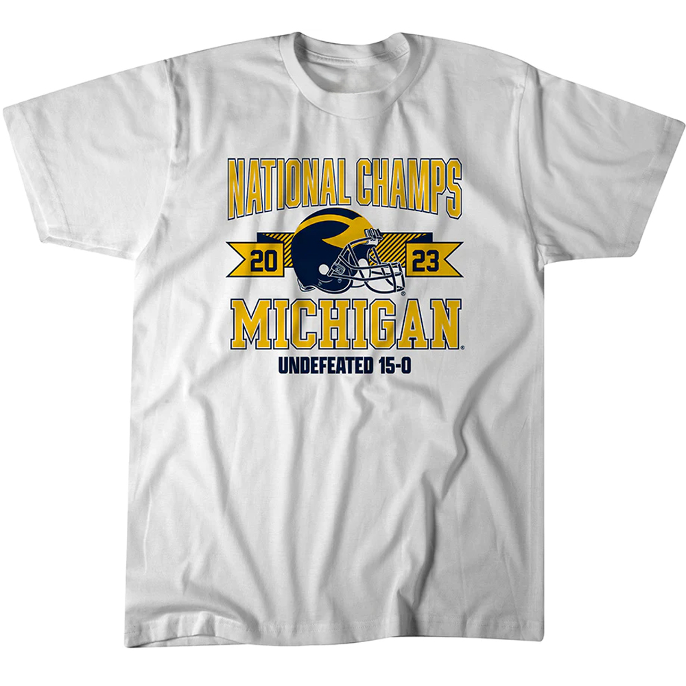 NATIONAL CHAMPIONS ARCHED HELMET SHIRT College Football Playoff 2023 National Champions, Michigan Wolverines NATIONAL CHAMPIONS ARCHED HELMET SHIRT College Football Playoff 2023 National Champions, Michigan Wolverines