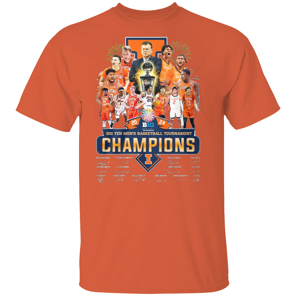 2024 BIG TEN MEN'S BASKETBALL TOURNAMENT CHAMPIONS TEAM ROSTER SIGNATURE SHIRT Illinois Fighting Illini 2024 BIG TEN MEN'S BASKETBALL TOURNAMENT CHAMPIONS TEAM ROSTER SIGNATURE SHIRT Illinois Fighting Illini