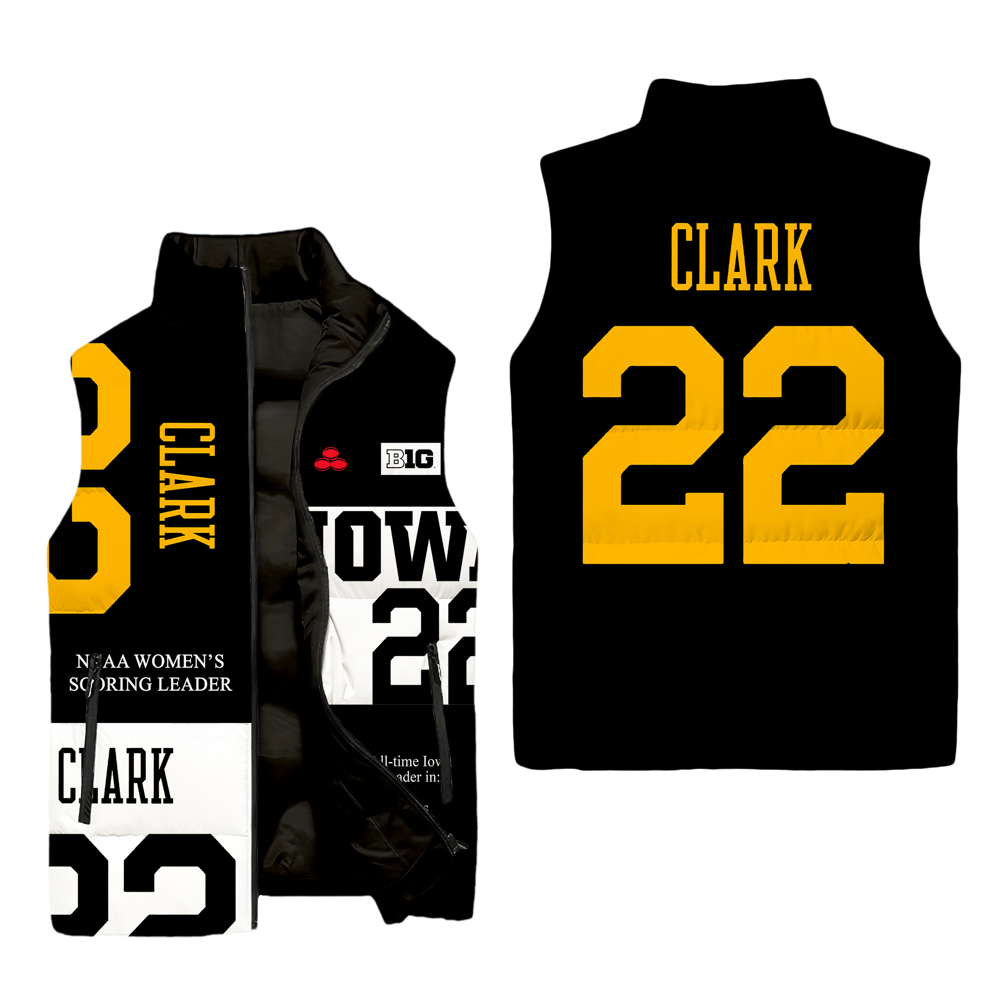 Caitlin Clark NCAA Women's Scoring Leader Sleeveless Down Jacket Caitlin Clark, Iowa Hawkeyes Caitlin Clark NCAA Women's Scoring Leader Sleeveless Down Jacket Caitlin Clark, Iowa Hawkeyes