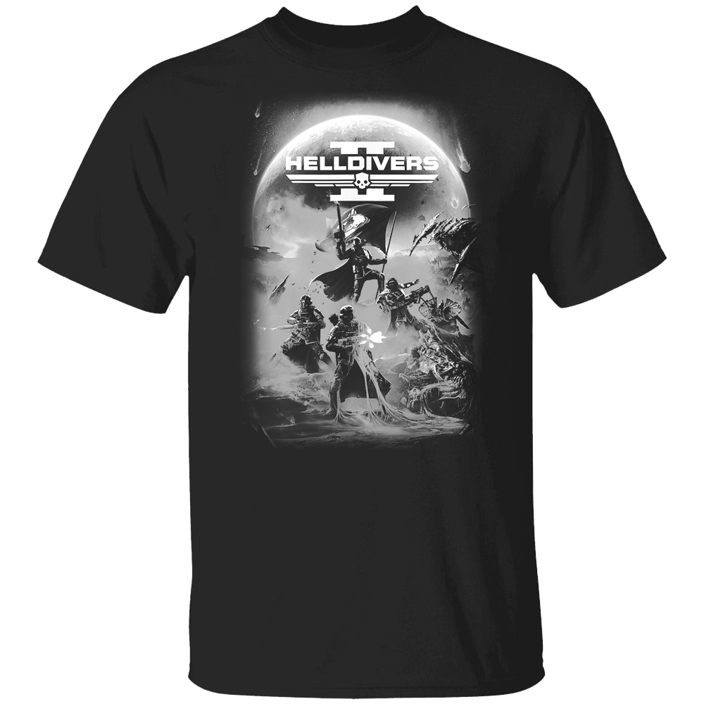 Grayscale Game Poster Shirt Helldivers II, Sony PlayStation Game Grayscale Game Poster Shirt Helldivers II, Sony PlayStation Game