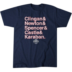 CLINGAN & NEWTON & SPENCER & CASTLE & KARABAN SHIRT NATIONAL CHAMPS STARTING 5, 2024 NCAA Men's Basketball National Champions, UConn Huskies