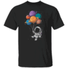 Astronaut Holding Planet Balloons Floating In Space T Shirt