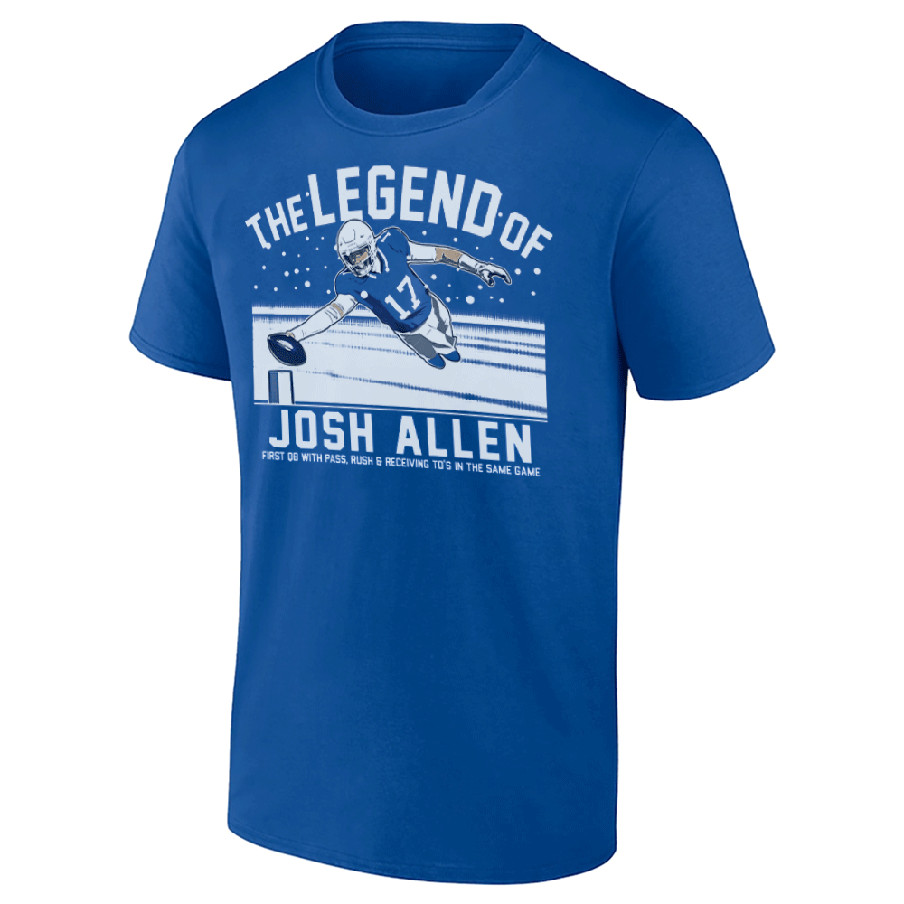 THE LEGEND OF JOSH ALLEN SHIRT 1st QB With Pass, Rush & Receiving To's In The Same Game, Buffalo Bills THE LEGEND OF JOSH ALLEN SHIRT 1st QB With Pass, Rush & Receiving To's In The Same Game, Buffalo Bills