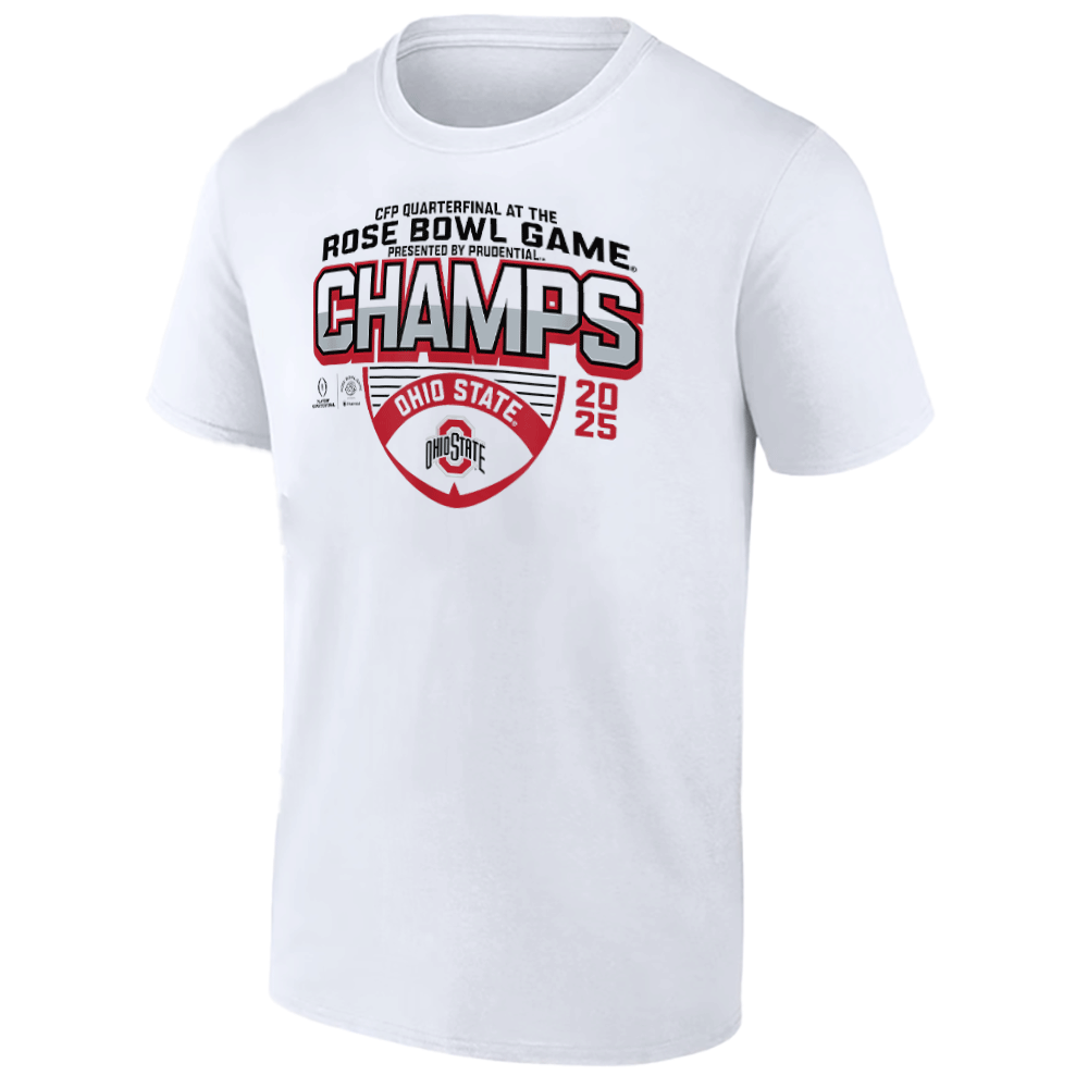 Ohio State Rose Bowl Champs 2025 Icon Shirt Ohio State Buckeyes White Ohio State Rose Bowl Champs 2025 Icon Shirt Ohio State Buckeyes White