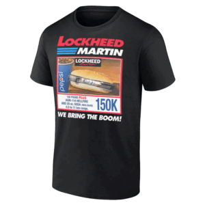 LOOKHEED MARTIN WE BRING THE BOOM SHIRT Funny Costco Hot Dog, Kirkland Signature Logo, Black