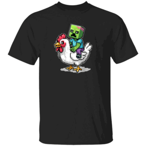 Jockey Pixel Riding Chicken Tee Funny Minecraft Inspired Chicken Rider Shirt