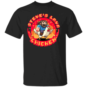 Lava Chicken Miners Meme Steve Pixel Gaming Boys Kids Game T Shirt Black