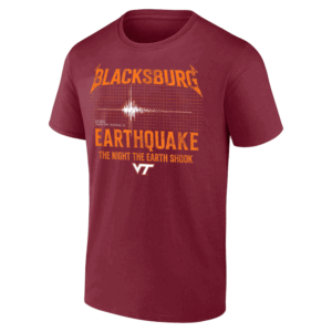 BLACKSBURG EARTHQUAKE SHIRT The Night The Earth Shook, Metallica, Virginia Tech Hokies