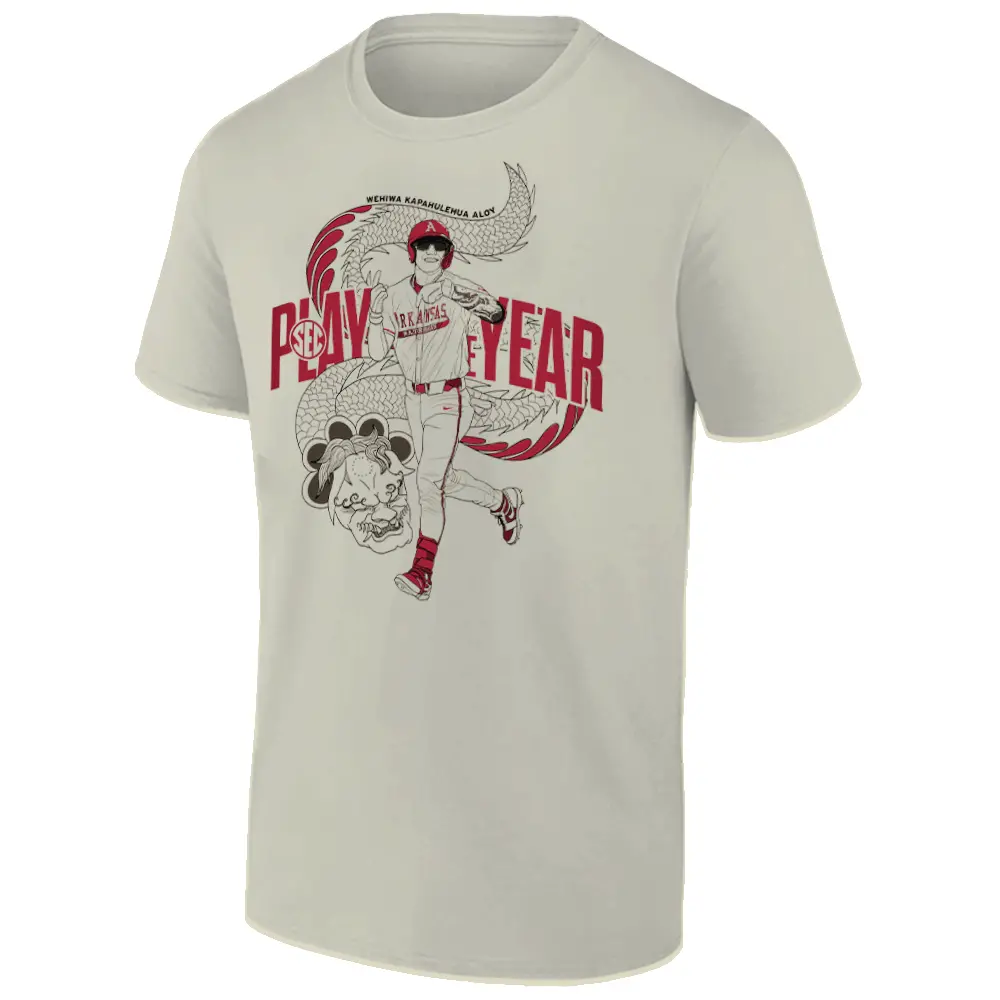 PLAYER OF THE YEAR SHIRT Wehiwa Aloy - Arkansas Razorbacks - The Dragon Reigns Supreme in the SEC S PLAYER OF THE YEAR SHIRT Wehiwa Aloy Arkansas Razorbacks The Dragon Reigns Supreme in the SEC S