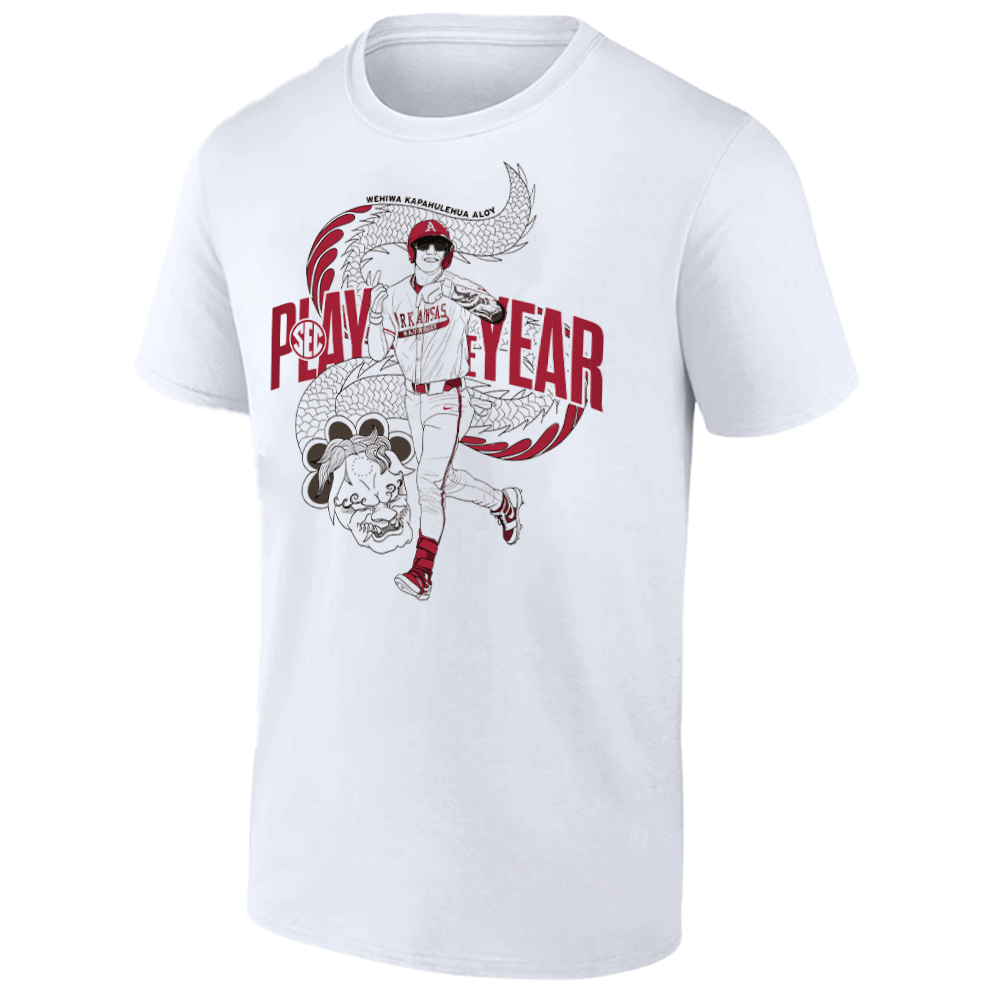 PLAYER OF THE YEAR SHIRT Wehiwa Aloy - Arkansas Razorbacks - The Dragon Reigns Supreme in the SEC W PLAYER OF THE YEAR SHIRT Wehiwa Aloy Arkansas Razorbacks The Dragon Reigns Supreme in the SEC W