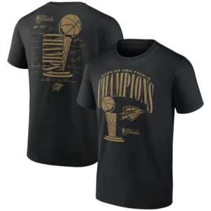 2025 NBA Finals Champions Double Dribble Roster Trophy T Shirt Oklahoma City Thunder