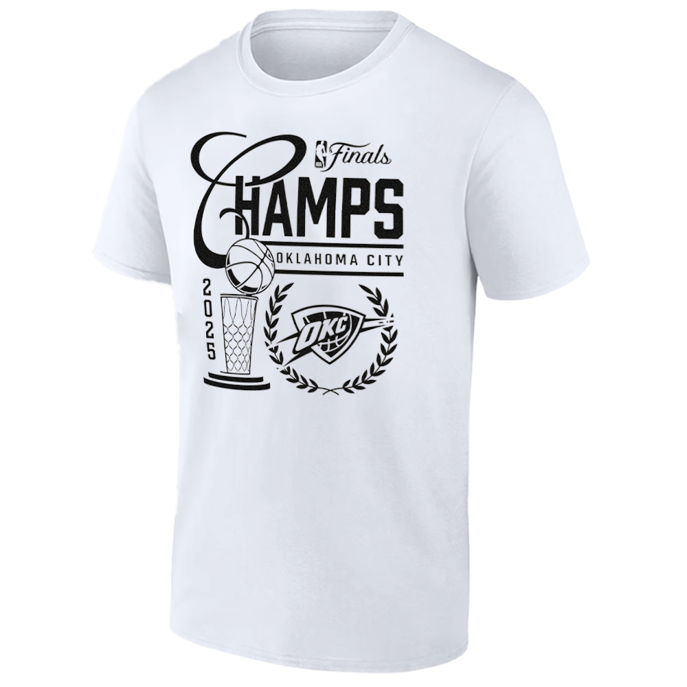 2025 NBA Finals Champions Metallic Logo T-Shirt Oklahoma City Thunder W 2025 NBA Finals Champions Metallic Logo T Shirt Oklahoma City Thunder W
