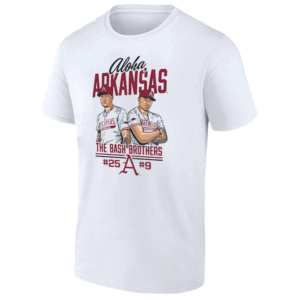 ALOHA, ARKANSAS THE BASH BROTHERS SHIRT Arkansas Aloy Brothers Wehiwa Aloy and Kuhio Aloy Arkansas Razorbacks College World Series 2025