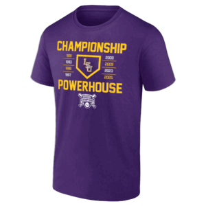 CHAMPIONSHIP POWERHOUSE SHIRT LSU Baseball All Time Champions 2025 NCAA Baseball Men's College World Series Champions LSU Tigers P