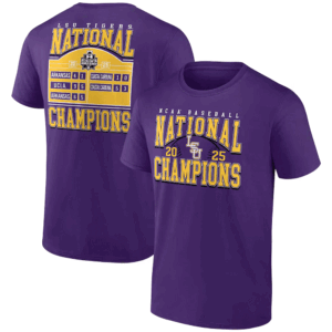 NATIONAL CHAMPIONS SCHEDULE SHIRT 2025 NCAA Baseball Men's College World Series Champions LSU Tigers