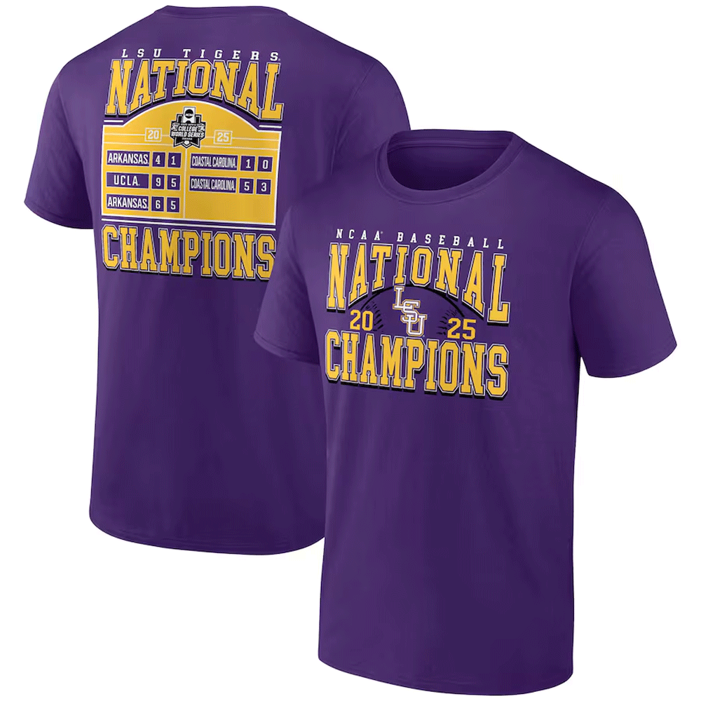 NATIONAL CHAMPIONS SCHEDULE SHIRT 2025 NCAA Baseball Men's College World Series Champions - LSU Tigers NATIONAL CHAMPIONS SCHEDULE SHIRT 2025 NCAA Baseball Men's College World Series Champions LSU Tigers