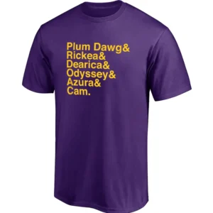 PLUM DAWG& RICKEA& DEARICA& ODYSSEY& AZURA& CAM SHIRT Ampersand Stars 2025 Los Angeles Sparks