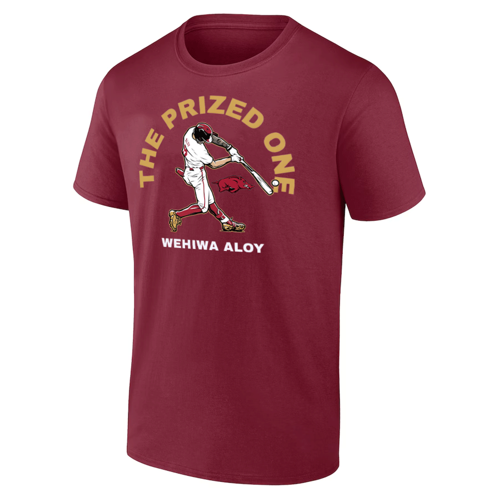 THE PRIZED ONE SHIRT Wehiwa Aloy 2025 Golden Spikes Award Tee - Arkansas Razorbacks Baseball CR THE PRIZED ONE SHIRT Wehiwa Aloy 2025 Golden Spikes Award Tee Arkansas Razorbacks Baseball CR