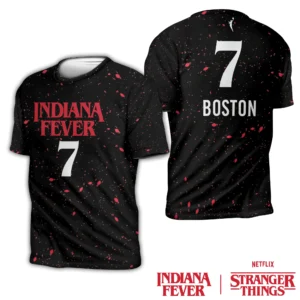 #7 ALIYAH BOSTON T SHIRT JERSEY – Stranger Things x Indiana Fever Collaboration Tee – Basketball & Pop Culture Fusion