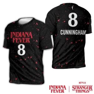 #8 SOPHIE CUNNINGHAM T SHIRT JERSEY Stranger Things x Indiana Fever Collaboration Tee – Basketball & Pop Culture Fusion