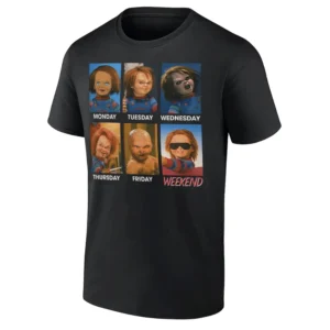 CHUCKY DAYS OF THE WEEK SHIRT Funny Horror Mood Tee Killer Doll Daily Expression T Shirt B
