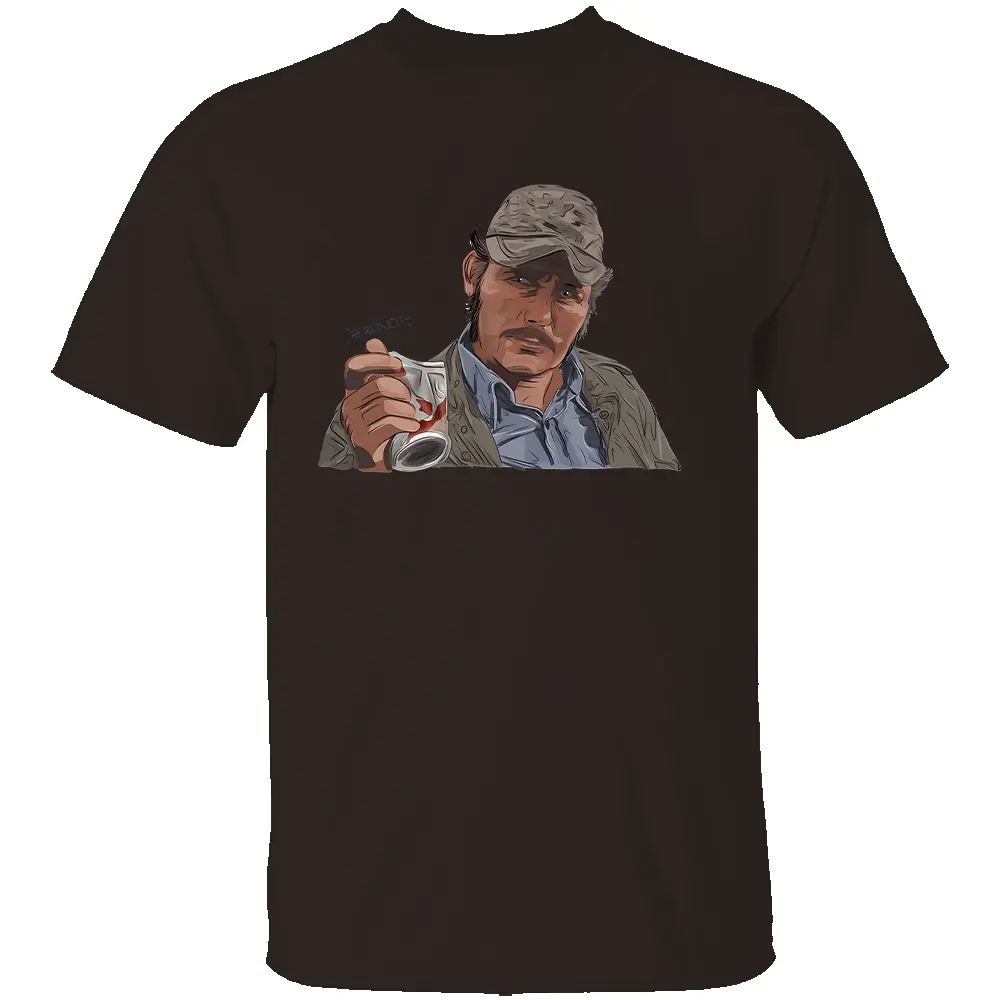 JAWS QUINT VS CAN MEME SHIRT Funny Captain Quint Drinking Meme Tee - Retro Shark Movie Parody T-Shirt B JAWS QUINT VS CAN MEME SHIRT Funny Captain Quint Drinking Meme Tee Retro Shark Movie Parody T Shirt B