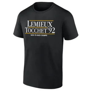 LEMIEUX TOCCHET '92 SHIRT Back To Back Champs – Mario Lemieux & Rick Tocchet Pittsburgh Penguins – 1992 Stanley Cup Tribute Tee