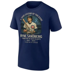 RYNE SANDBERG MEMORIAL T SHIRT Legendary Cubs Second Baseman Tribute – Stand Up To Cancer Commemorative Tee