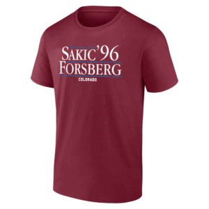SAKIC & FORSBERG '96 SHIRT Joe Sakic & Peter Forsberg Colorado Avalanche – 1996 Stanley Cup Tribute Tee