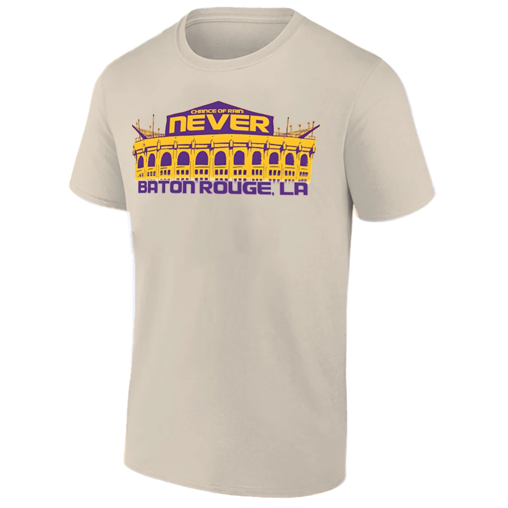 CHANCE OF RAIN – NEVER SHIRT LSU Tigers Football Tee – Baton Rouge Tiger Stadium Tradition S CHANCE OF RAIN – NEVER SHIRT LSU Tigers Football Tee – Baton Rouge Tiger Stadium Tradition S