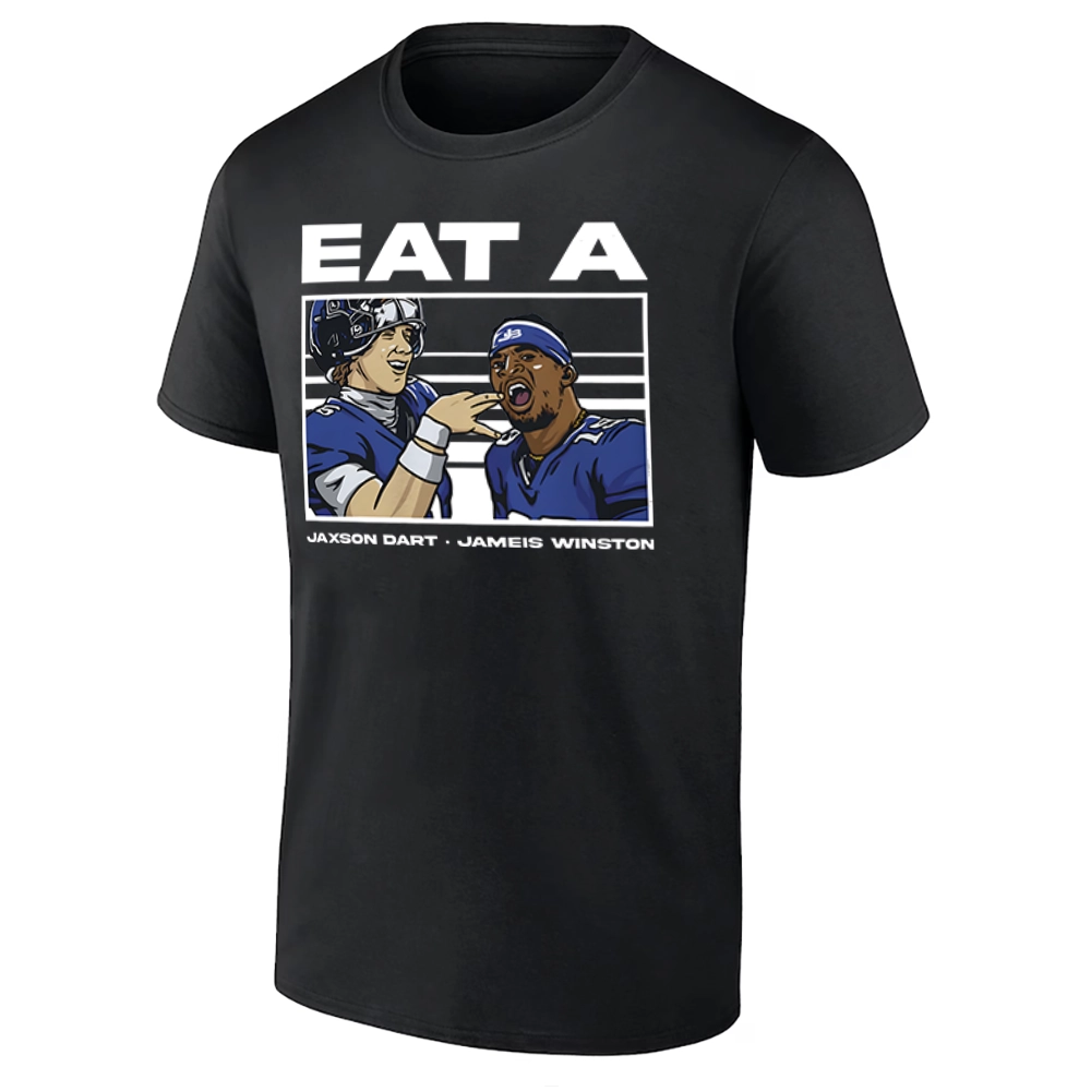 EAT A SHIRT Jameis Winston & Jaxson Dart New York Giants Celebration Tee – NFL QB Duo B EAT A SHIRT Jameis Winston & Jaxson Dart New York Giants Celebration Tee – NFL QB Duo B