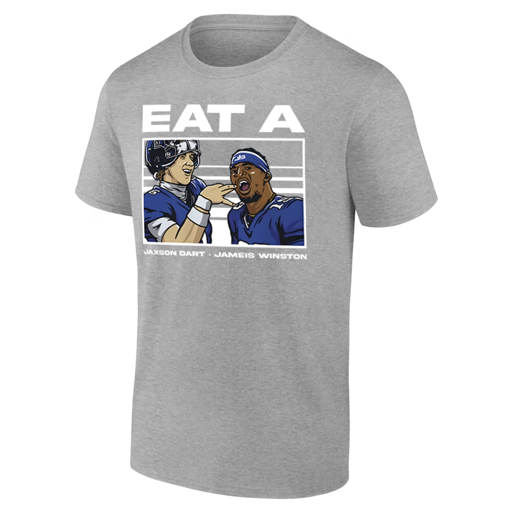 EAT A SHIRT Jameis Winston & Jaxson Dart New York Giants Celebration Tee – NFL QB Duo G EAT A SHIRT Jameis Winston & Jaxson Dart New York Giants Celebration Tee – NFL QB Duo G