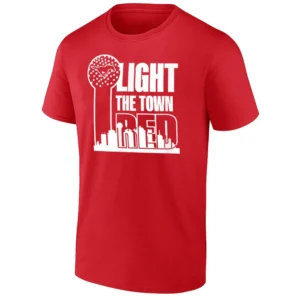 LIGHT THE TOWN RED SHIRT – SMU Mustangs Dallas Skyline Tee – Pony Up Spirit Apparel