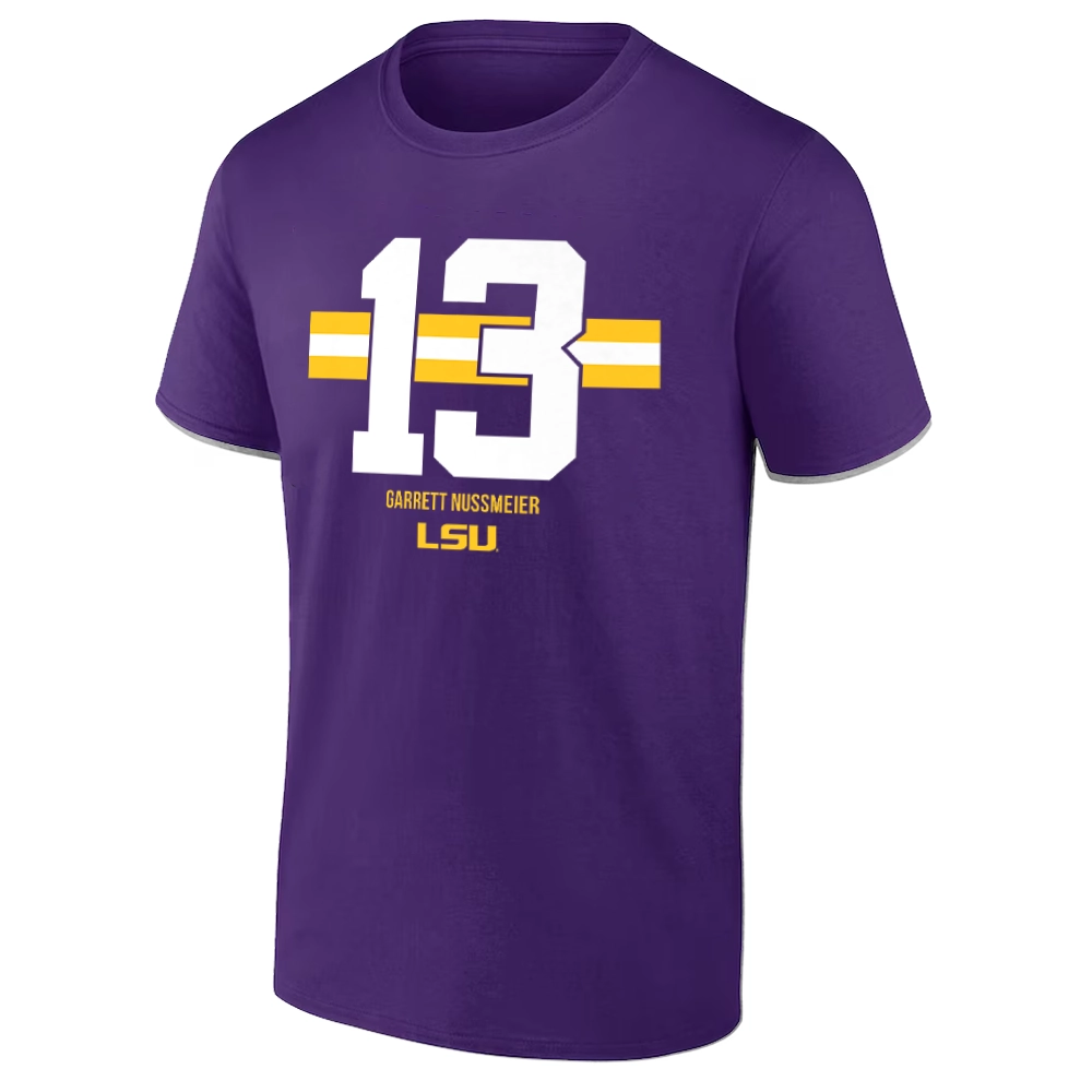 LSU #13 NAME & NUMBER STRIPE SHIRT Garrett Nussmeier LSU Tigers Football Tee LSU #13 NAME & NUMBER STRIPE SHIRT Garrett Nussmeier LSU Tigers Football Tee
