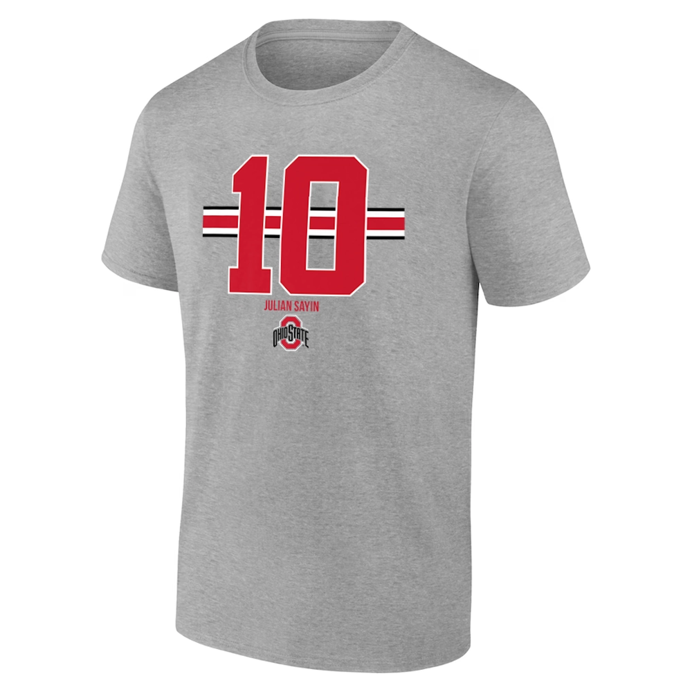 OHIO STATE #10 NAME & NUMBER STRIPE SHIRT – Julian Sayin – Ohio State Buckeyes Football Tee OHIO STATE #10 NAME & NUMBER STRIPE SHIRT – Julian Sayin – Ohio State Buckeyes Football Tee