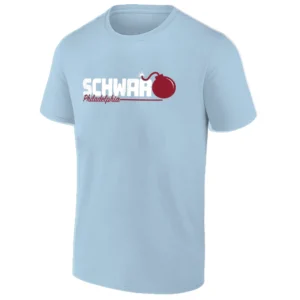 PHILADELPHIA SCHWARBOMB SHIRT Kyle Schwarber Phillies Tee – Light Blue Home Run Bomb Design