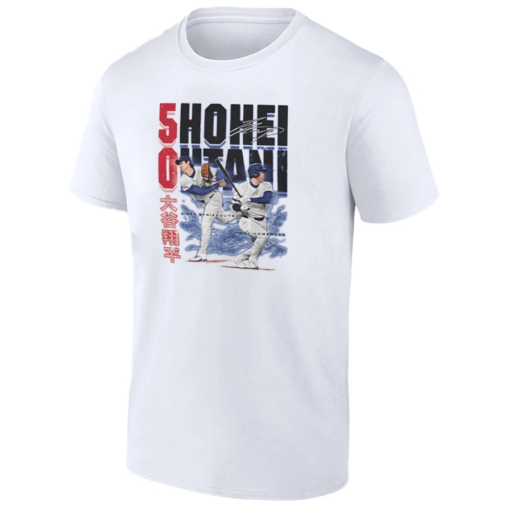 50 STRIKEOUTS 50 HOME RUNS SHIRT Shohei Ohtani Los Angeles Dodgers Milestone Tee 50 STRIKEOUTS 50 HOME RUNS SHIRT Shohei Ohtani Los Angeles Dodgers Milestone Tee