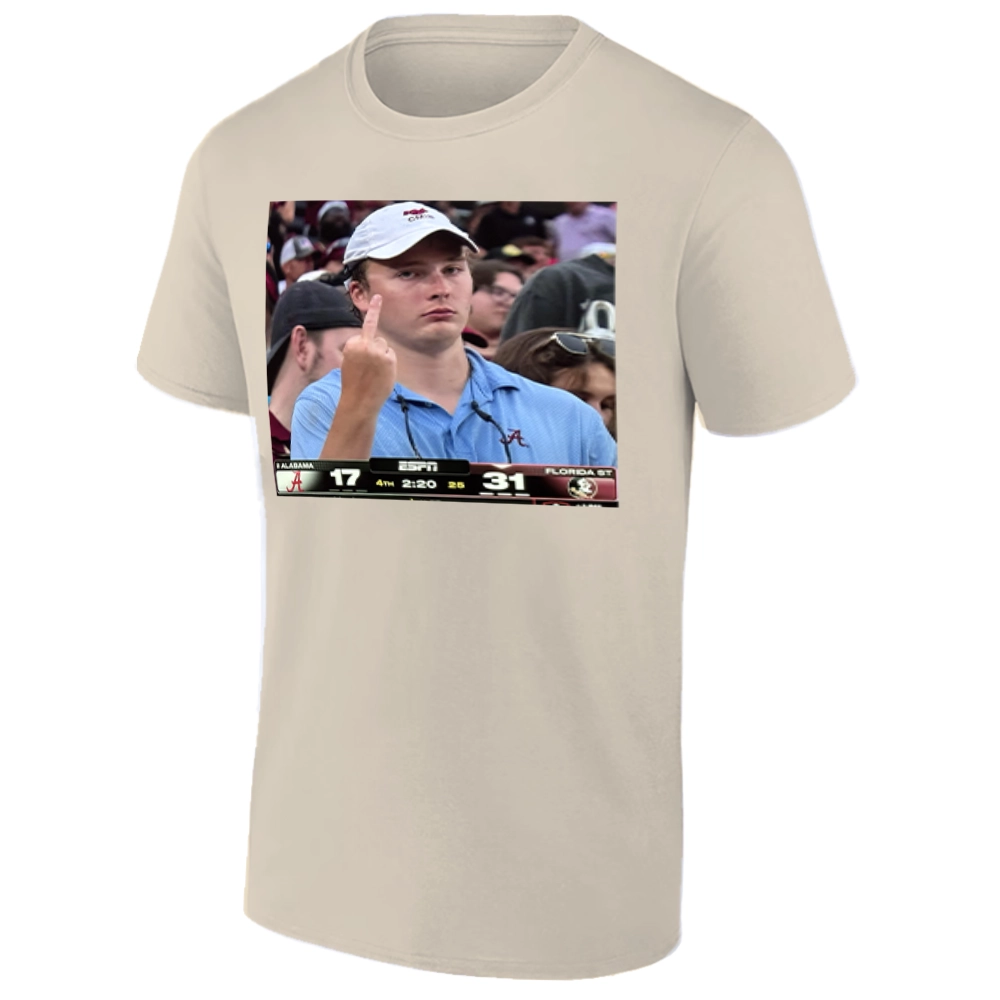 ALABAMA FAN FLIPS OFF CAMERA SHIRT – Viral Crimson Tide Reaction vs FSU S ALABAMA FAN FLIPS OFF CAMERA SHIRT – Viral Crimson Tide Reaction vs FSU S