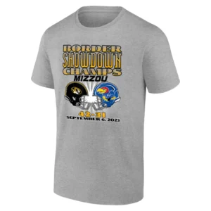 BORDER SHOWDOWN CHAMPS SHIRT Missouri Tigers football – Mizzou beats Kansas 42 31 (Sep 6, 25 rivalry game tee)