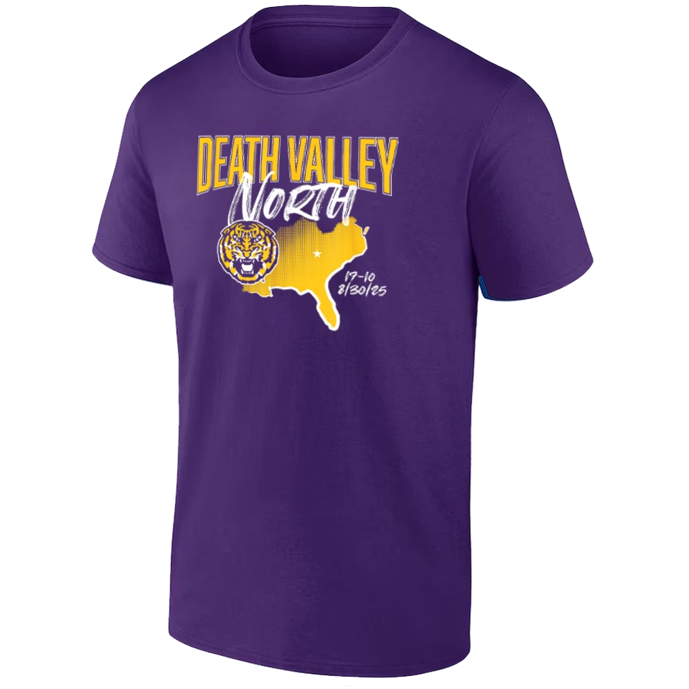 DEATH VALLEY NORTH SHIRT LSU Tigers Football Tee – Purple & Gold Victory Shirt DEATH VALLEY NORTH SHIRT LSU Tigers Football Tee – Purple & Gold Victory Shirt