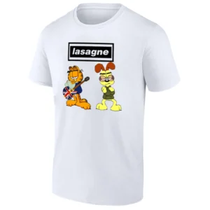 LASAGNE SHIRT Funny Garfield & Odie Oasis Band Parody Tee W