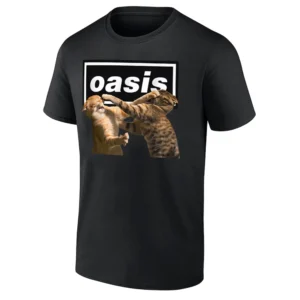 OASIS FELINE BRAWL SHIRT Funny Cat Fight Band Parody Tee B