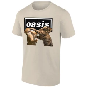 OASIS FELINE BRAWL SHIRT Funny Cat Fight Band Parody Tee S