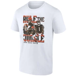 RULE THE JUNGLE SHIRT Joe Burrow, Tee Higgins, Ja'Marr Chase Cincinnati Bengals Tee W