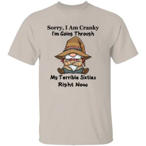 SORRY I AM CRANKY SHIRT My Terrible Sixties Right Now Funny Gnome Tee S
