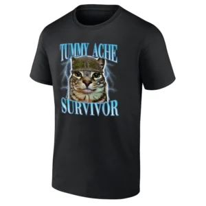 TUMMY ACHE SURVIVOR SHIRT Funny Cat Meme 'Tummy Ache Survivor' Tee B