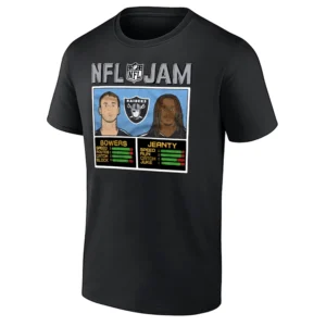 NFL JAM RAIDERS SHIRT – Brock Bowers & Dylan Jeanty Las Vegas Raiders Retro Arcade Tee